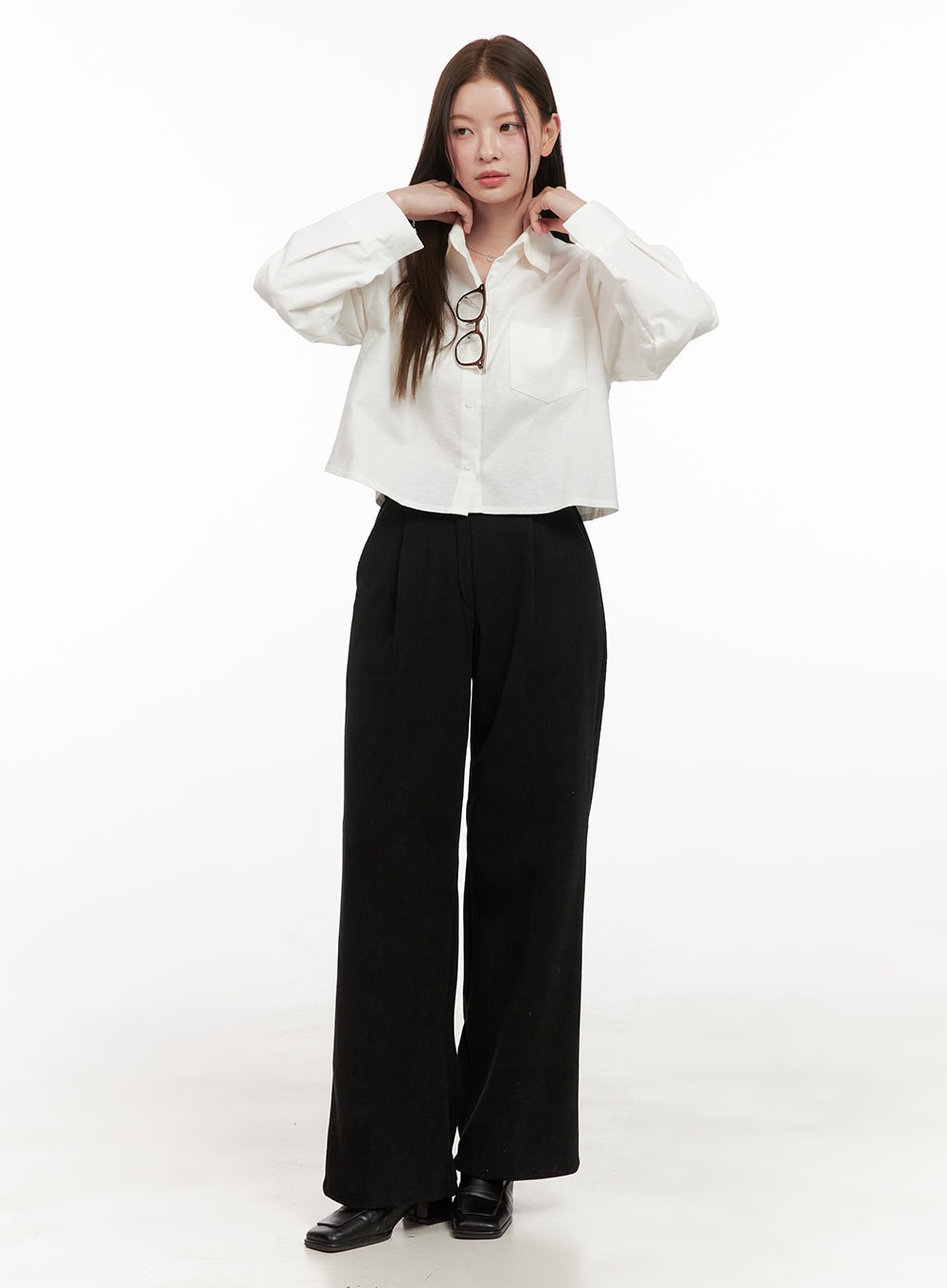 Collared Cropped Button-Down OD412