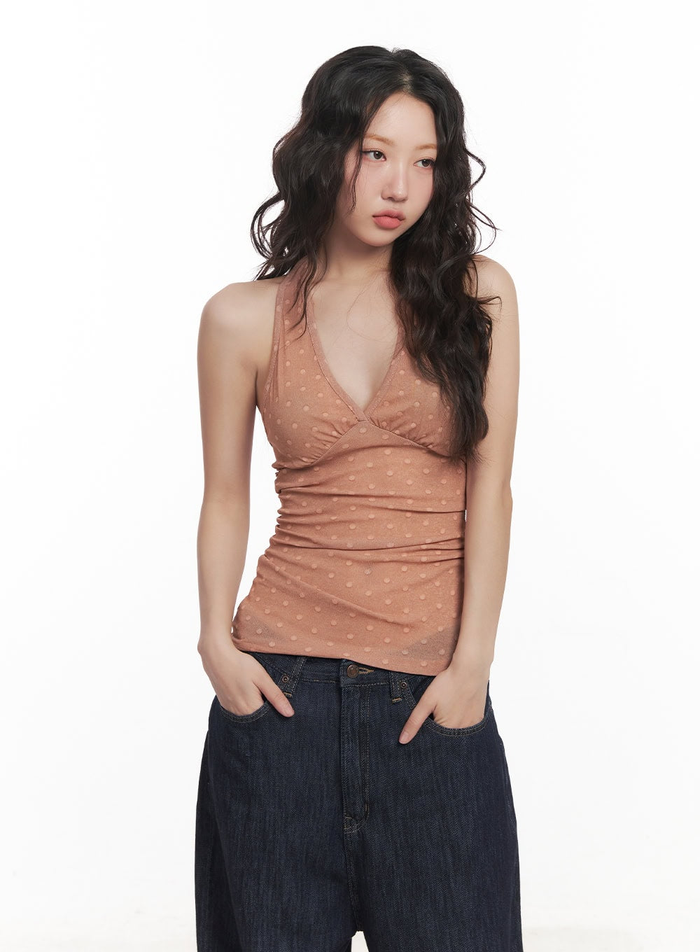 Polkadot Sheer V-Neck Halter Cami Top CA521