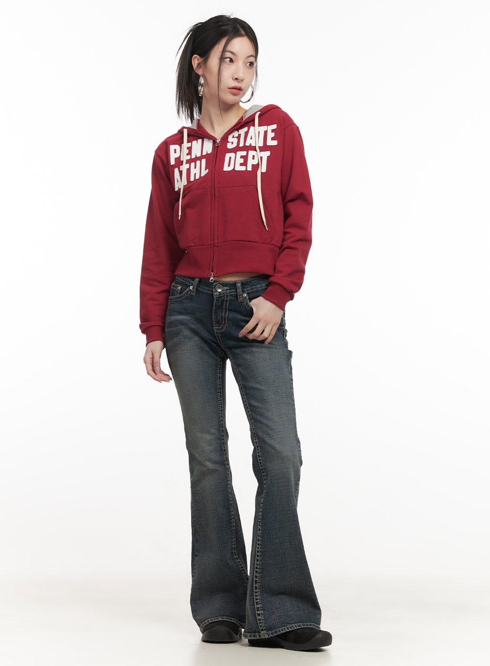 Elisa Stitched Low-Rise Flared Jeans CF514