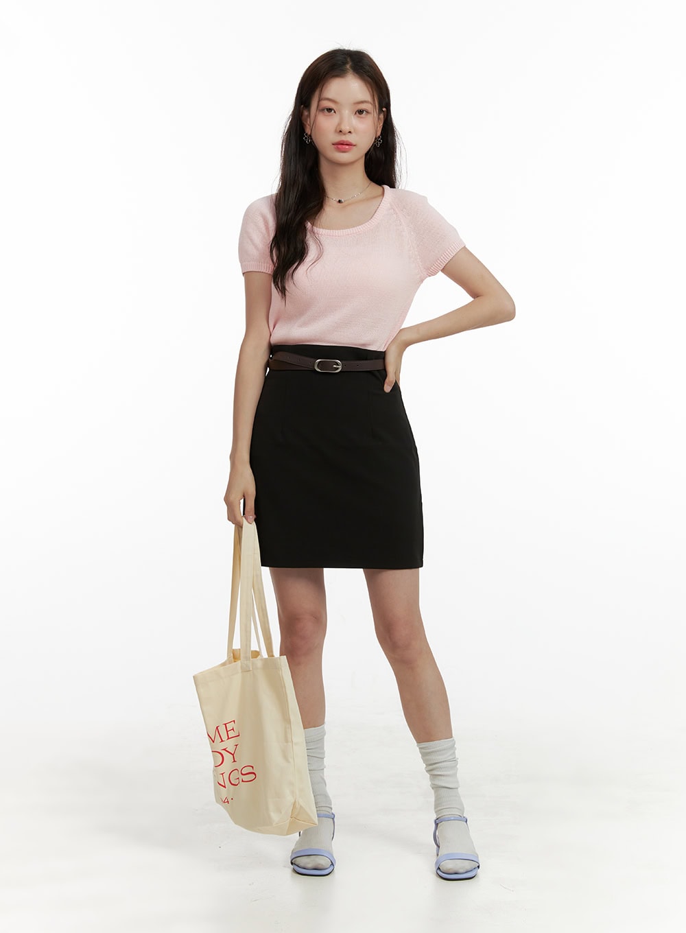 Round Neck Short Sleeve Knit Top OU411