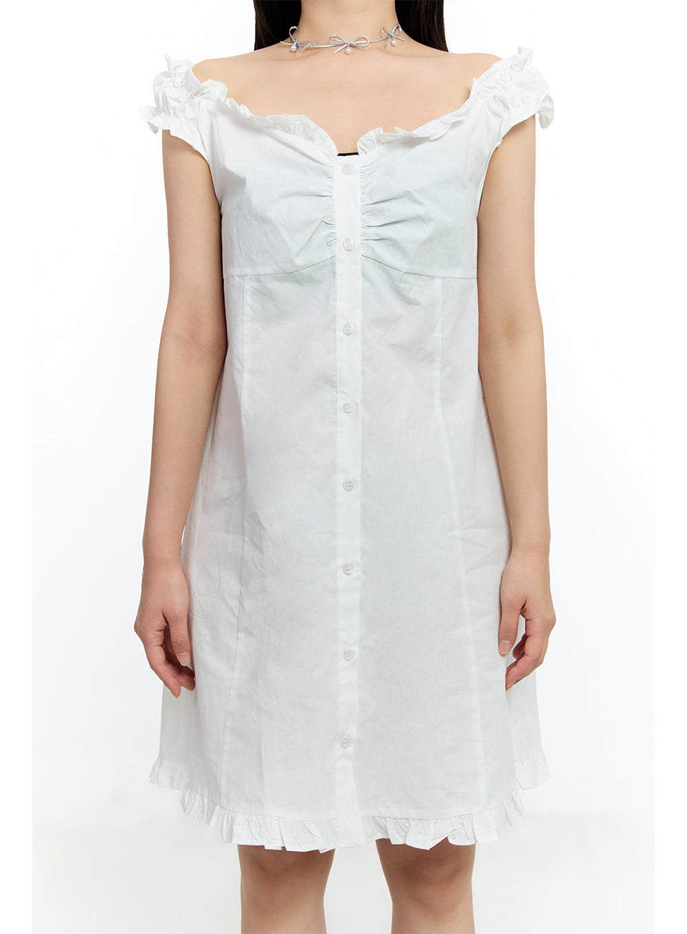 Frill Buttoned Off-Shoulder Midi Dress IU503