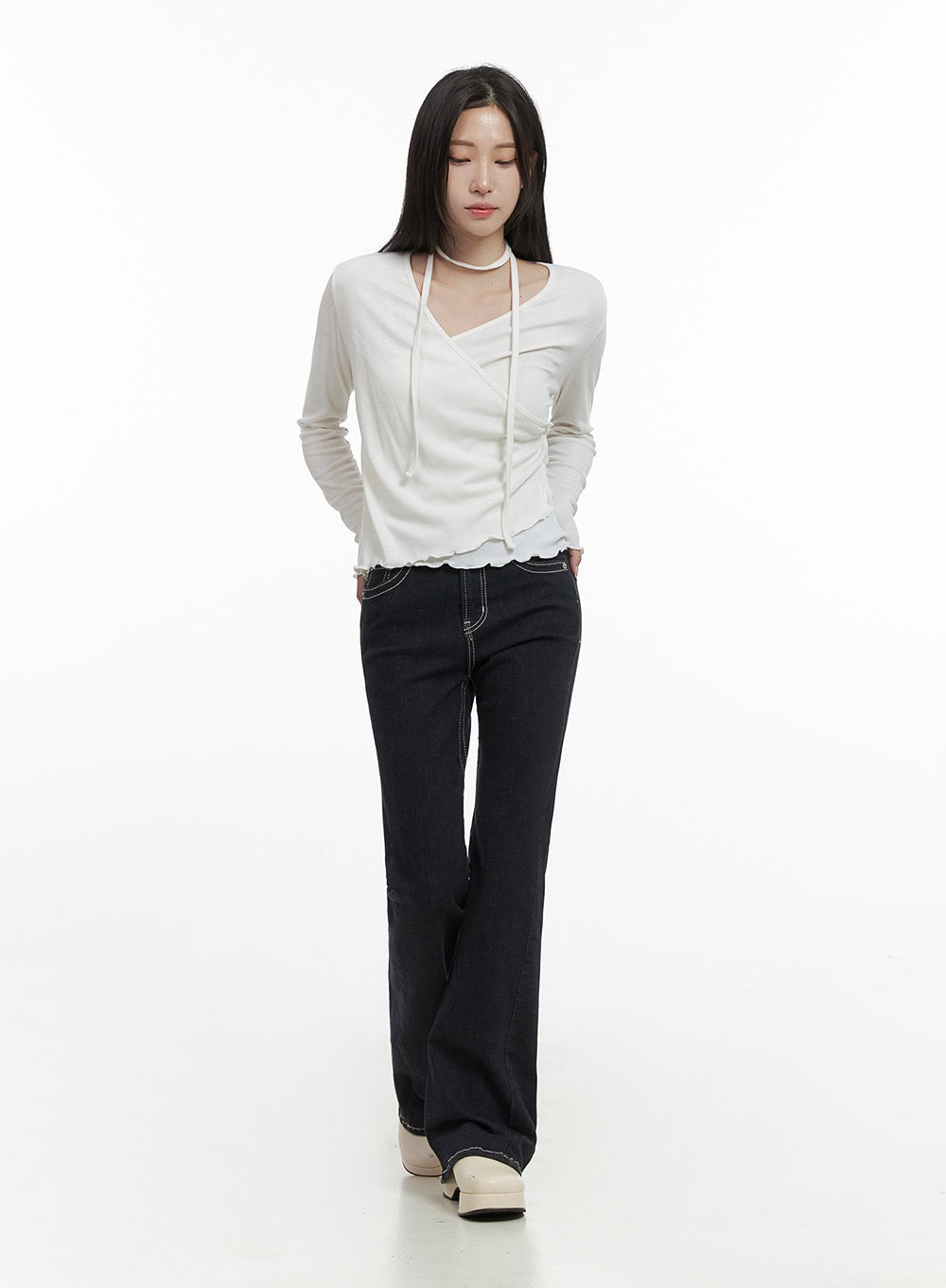 Elegant Buttoned Wrap Long Sleeve Top CS430