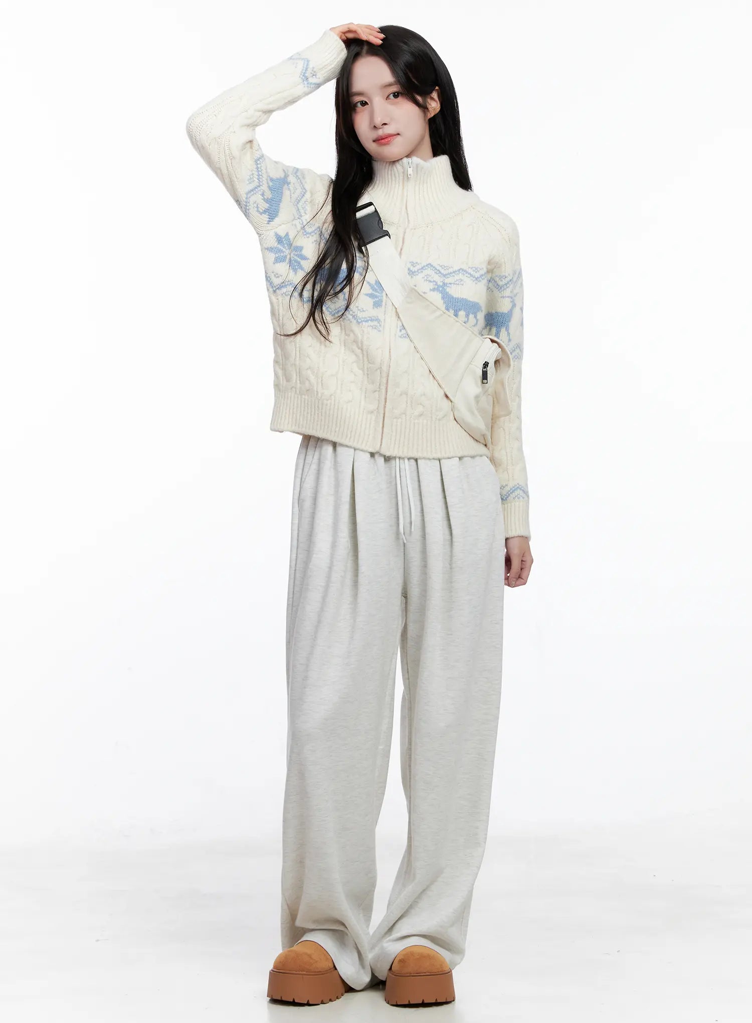 Cable Knit Funnel Neck Zip-Up Sweater CS523