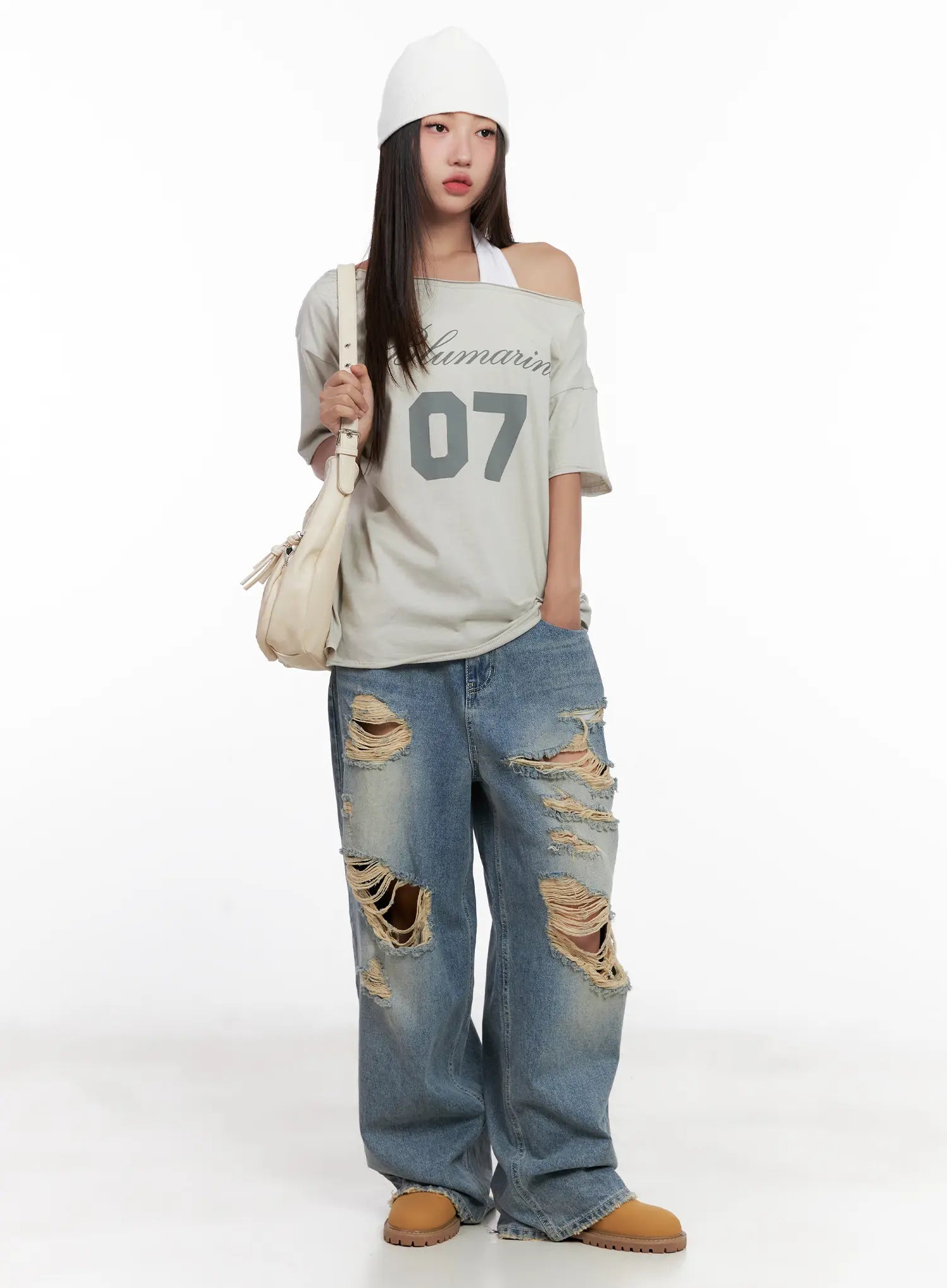 Manon Washed Distressed Wide Jeans CL518