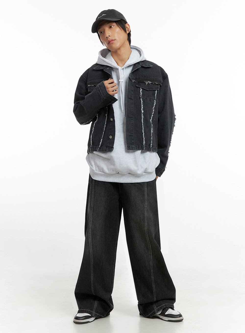 Men's Fray Detail Denim Jacket IO417