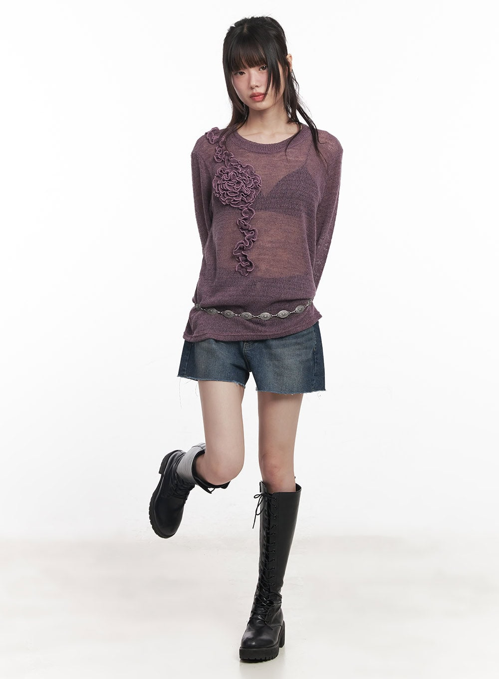 Sheer Loose-Fit Flower Sweater CY520