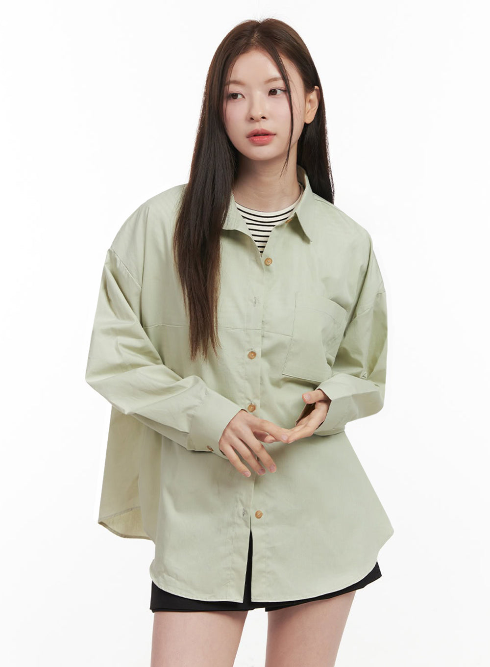 Collared Loose-Fit Button-Down Shirt IJ527