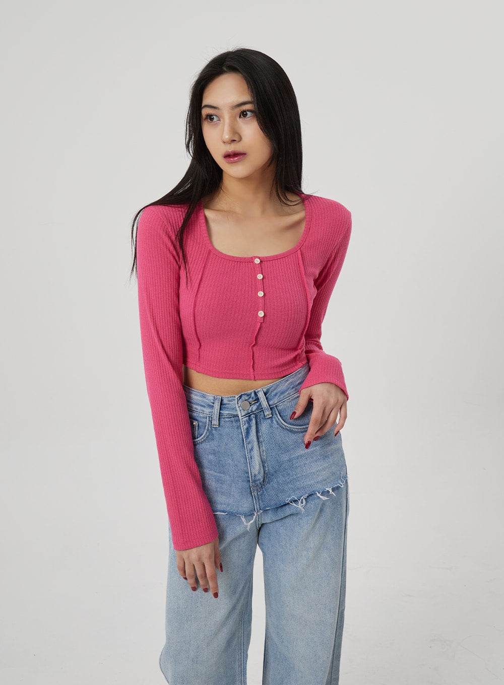 Scoop Neck Ribbed Knit Top BF310
