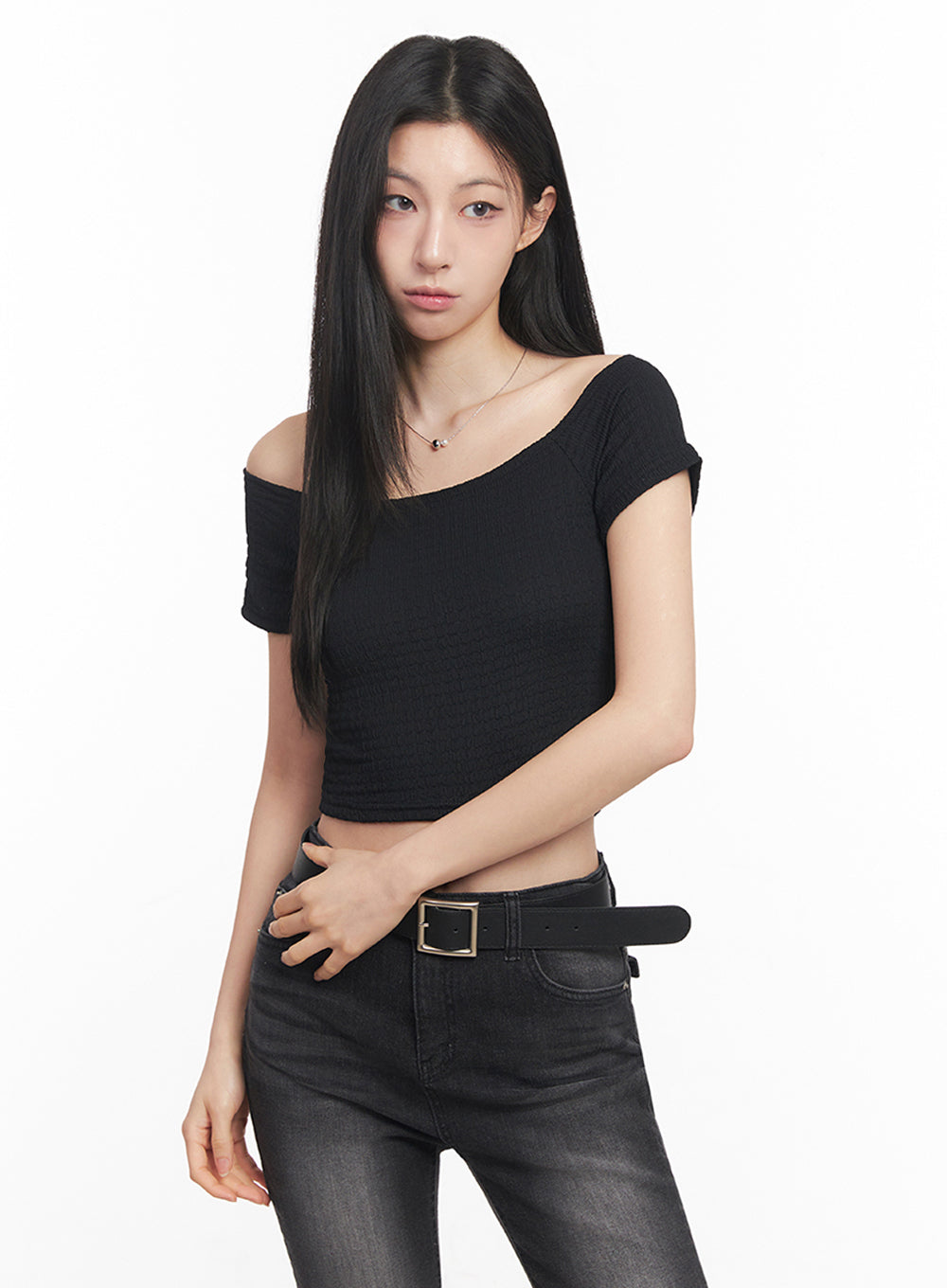 Off-Shoulder Boat-Neck Crop Top IY516