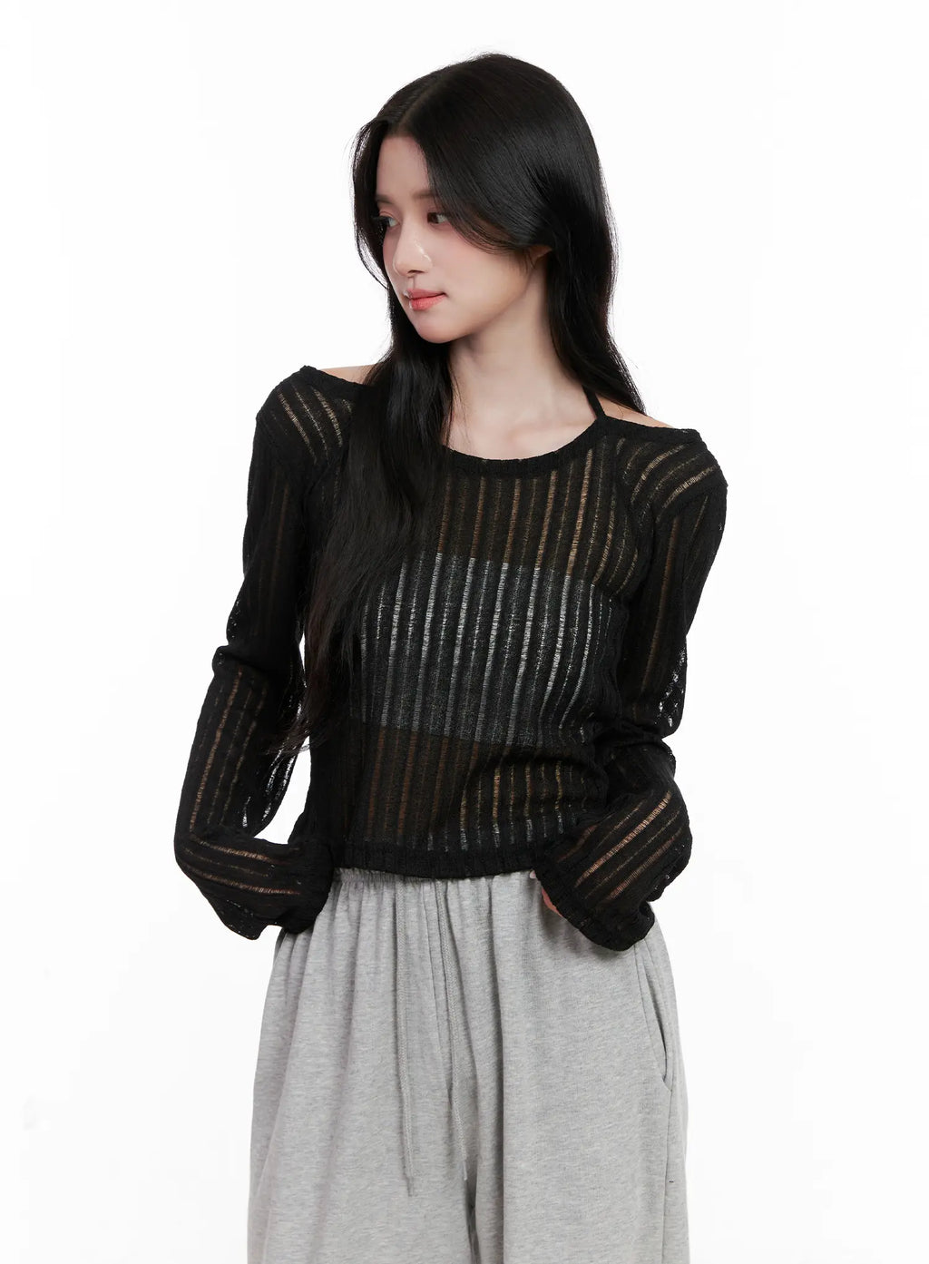 Sheer Linen Long-Sleeve Top CL515