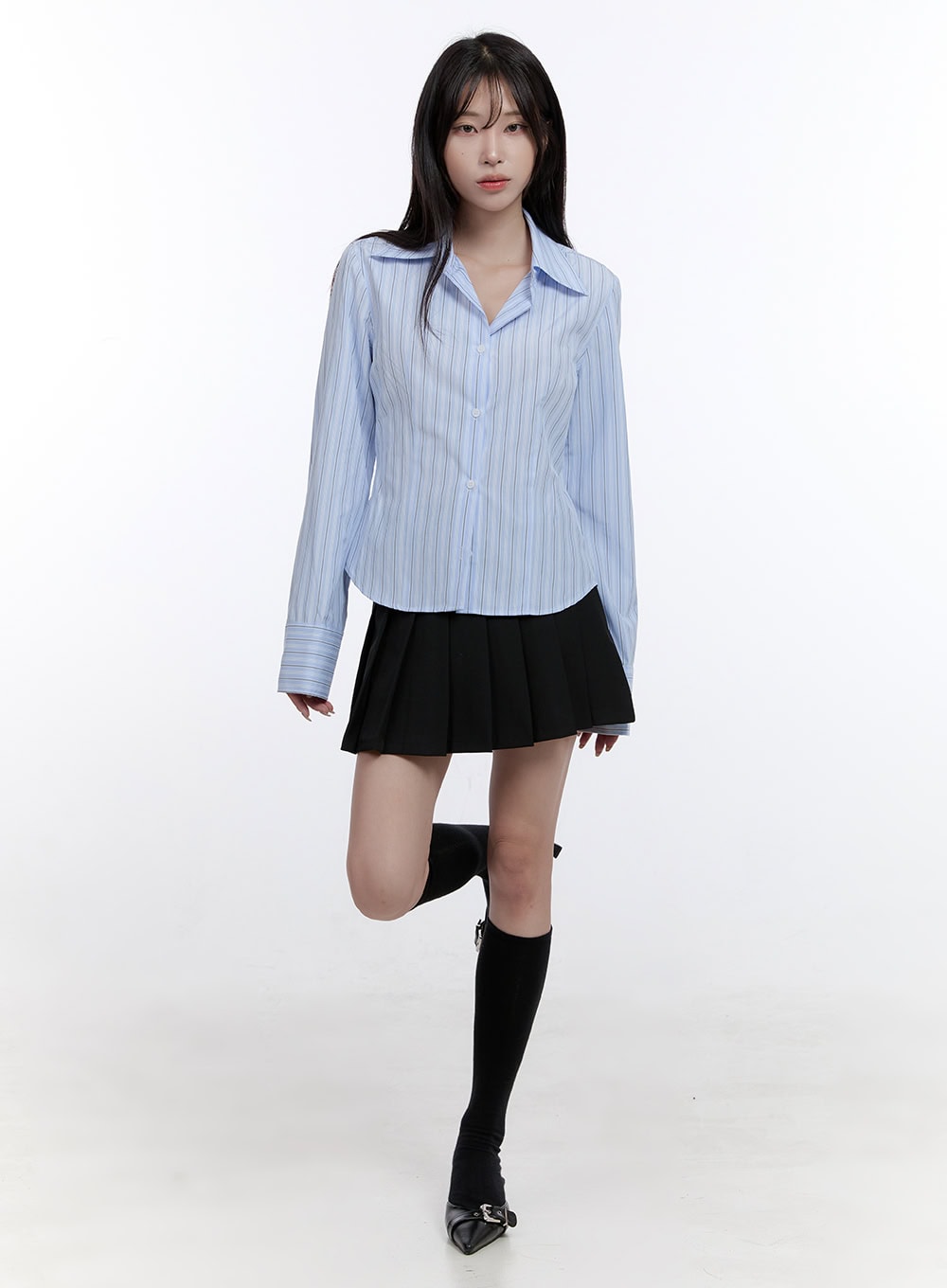 Stripe Button-Up Collared Shirt CO418