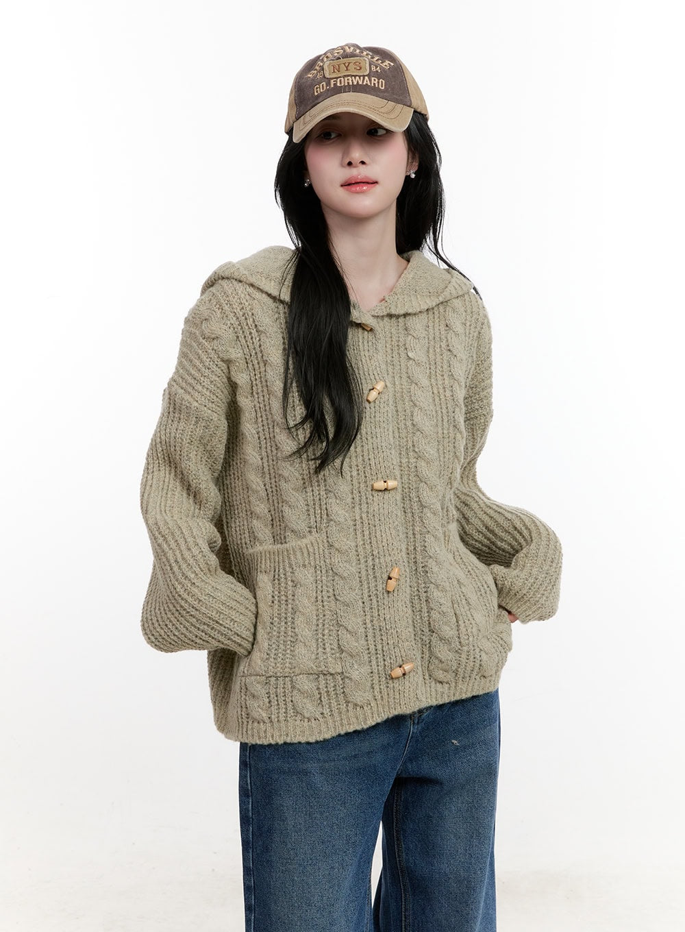 Oversized Cable Knit Hooded Cardigan CF527