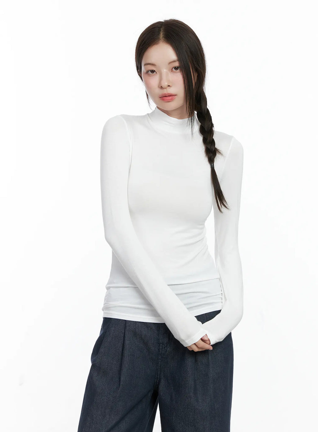 Basic Mock Neck Long Sleeve Top CO503