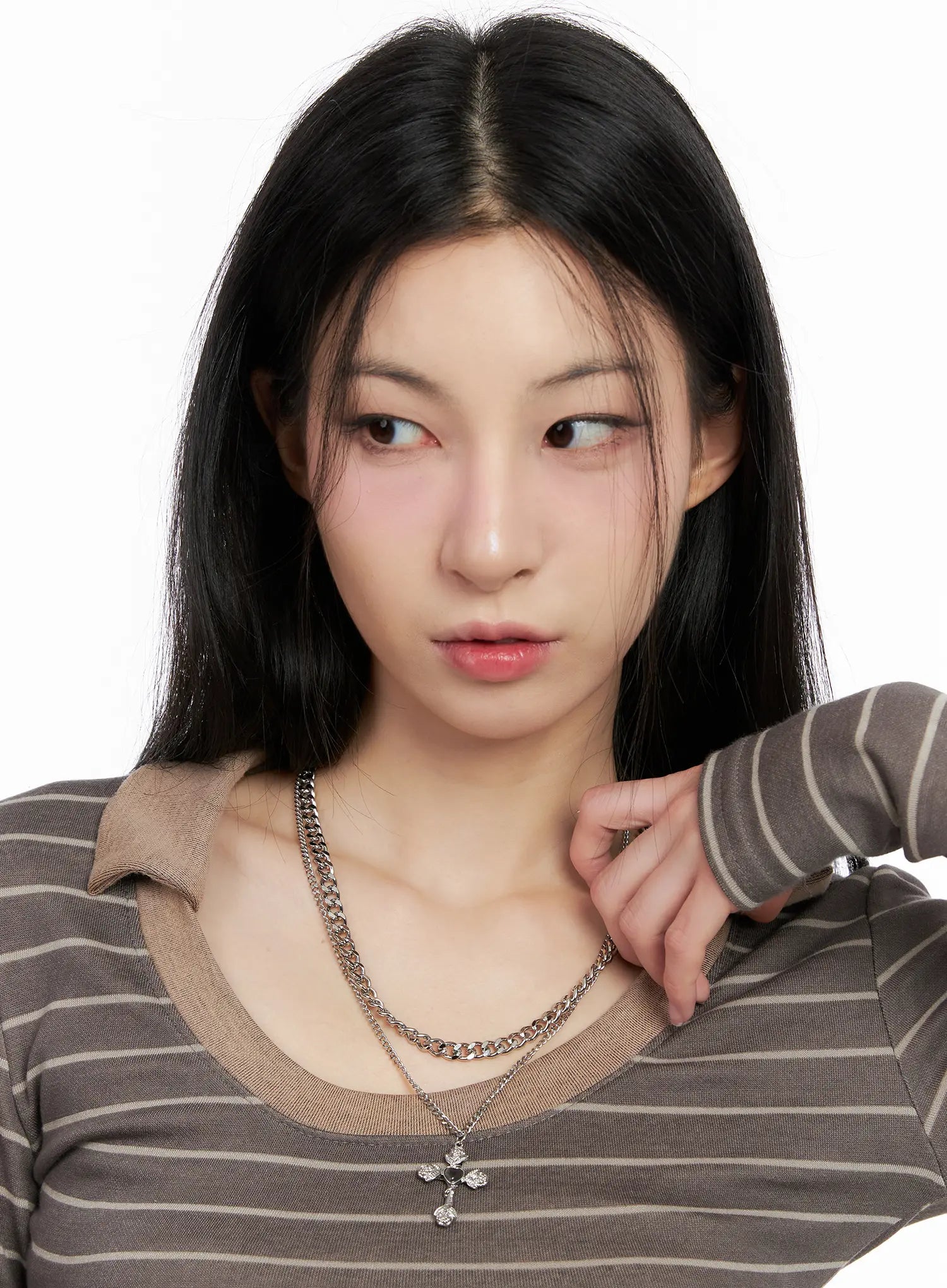 Layered Rose Heart Cross Pendant Necklace CG526