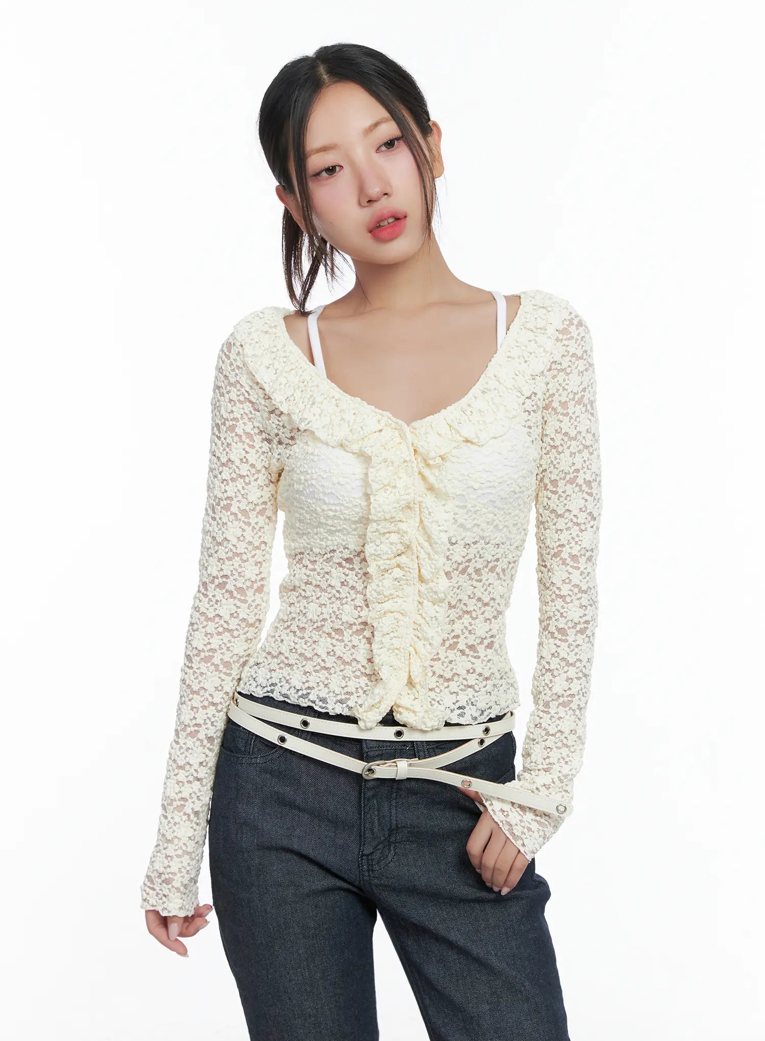 Lace Ruffle Long Sleeve Top CS502