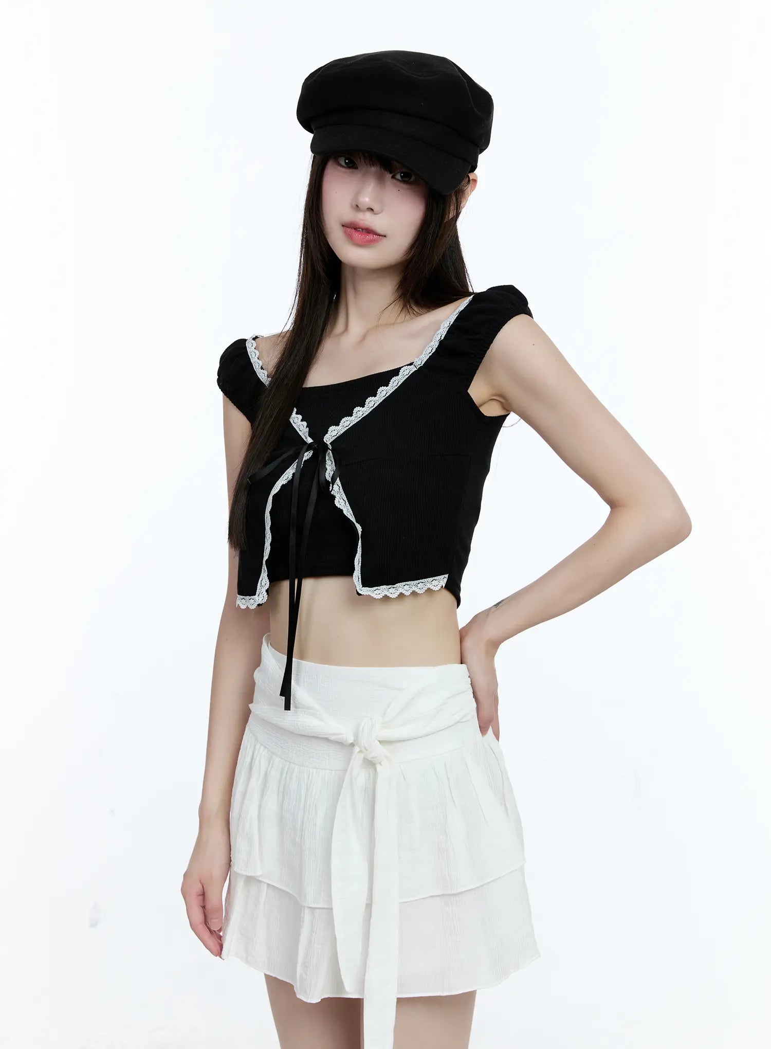 Layered Lace Short-Sleeve Cardigan CG511