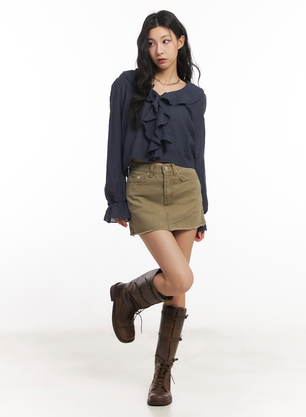 Distressed Cotton Mini Skirt CA503