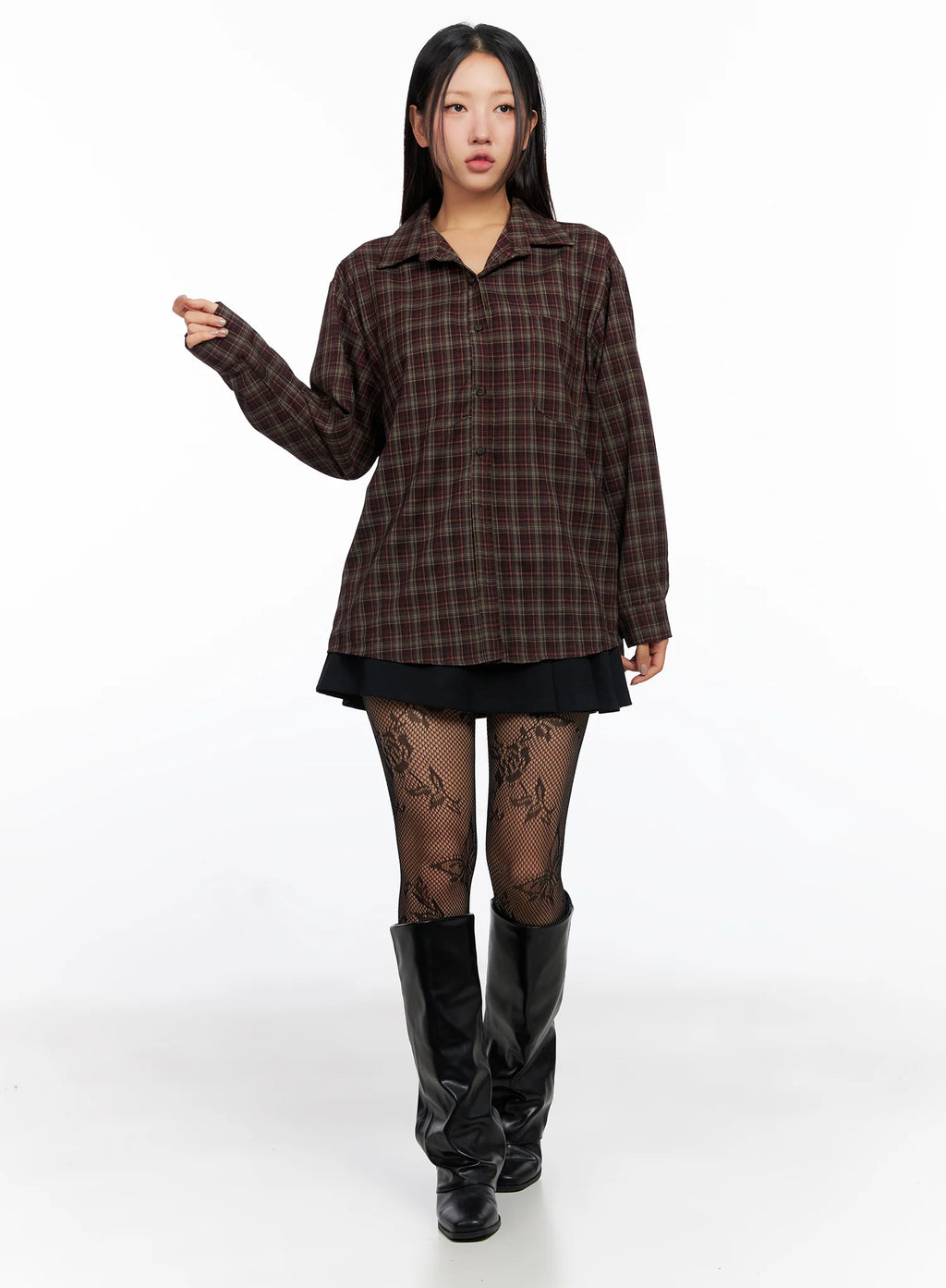 Oversized Plaid Long Sleeve Shirt CO515