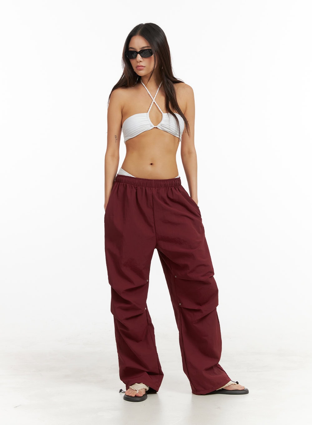 Pintuck Nylon Wide Leg Pants OY408