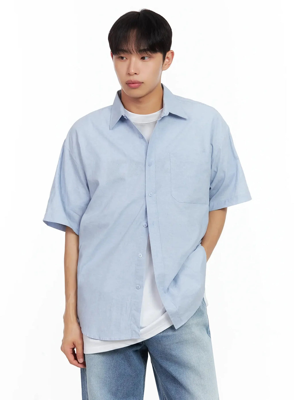 Men's Collared Short-Sleeve Button-Up Top IL516
