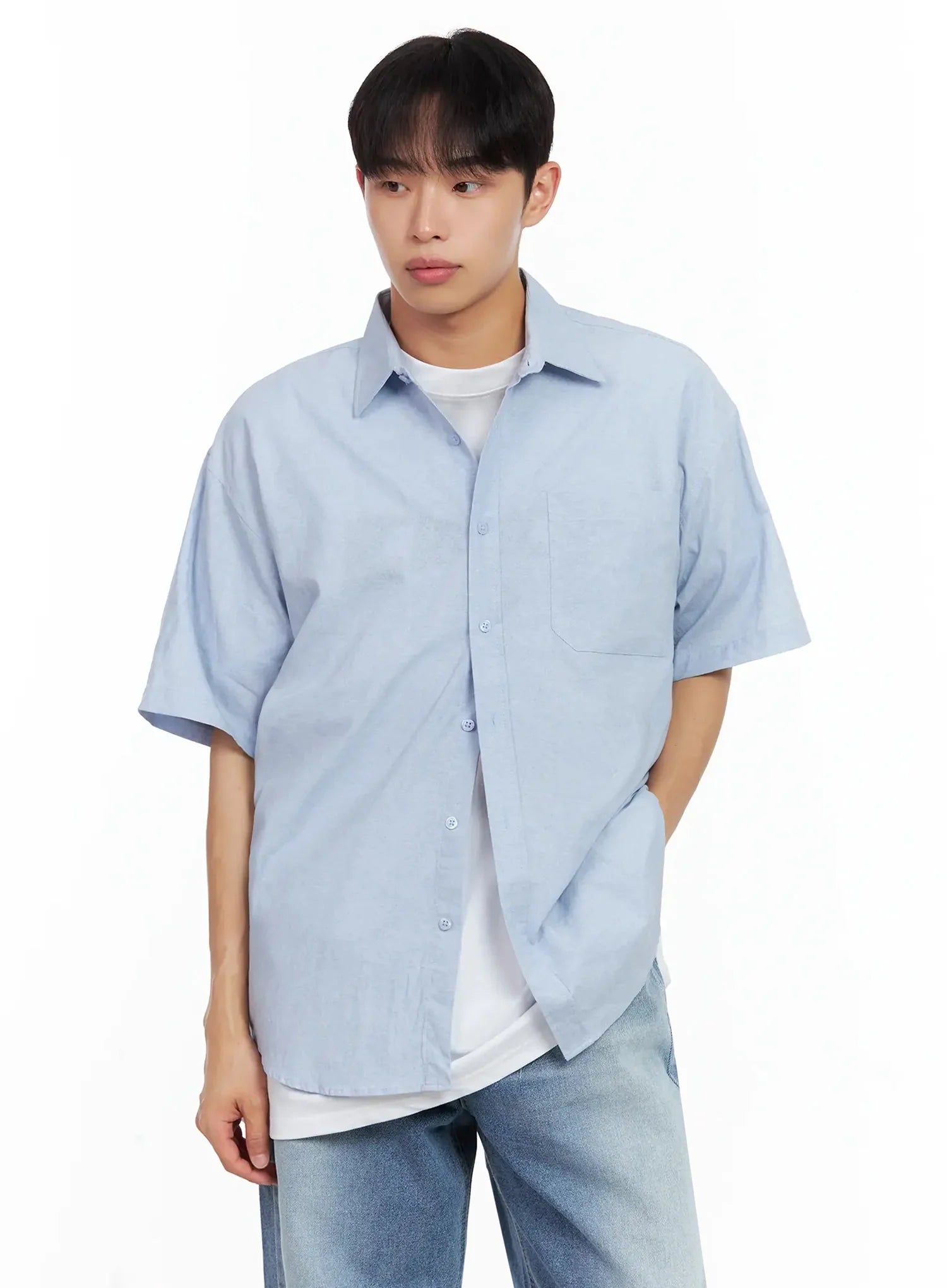 Men's Collared Short-Sleeve Button-Up Top IL516