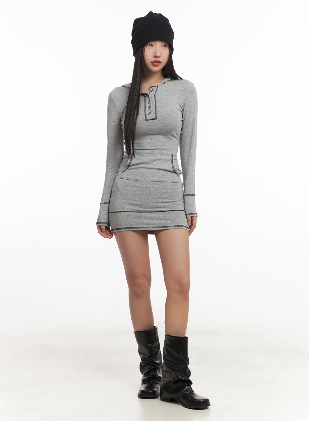 Stitched Slim-Fit Hooded Mini Dress CF520