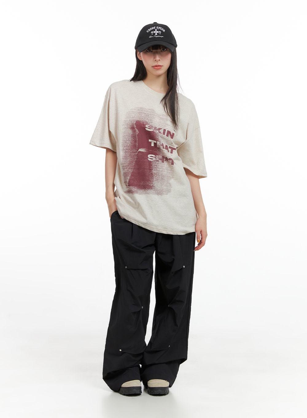 Stud Banded Nylon Wide Leg Pants CG409