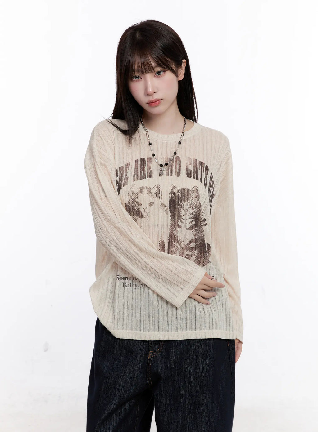 Graphic Oversized Sheer Long Sleeve Top CS530