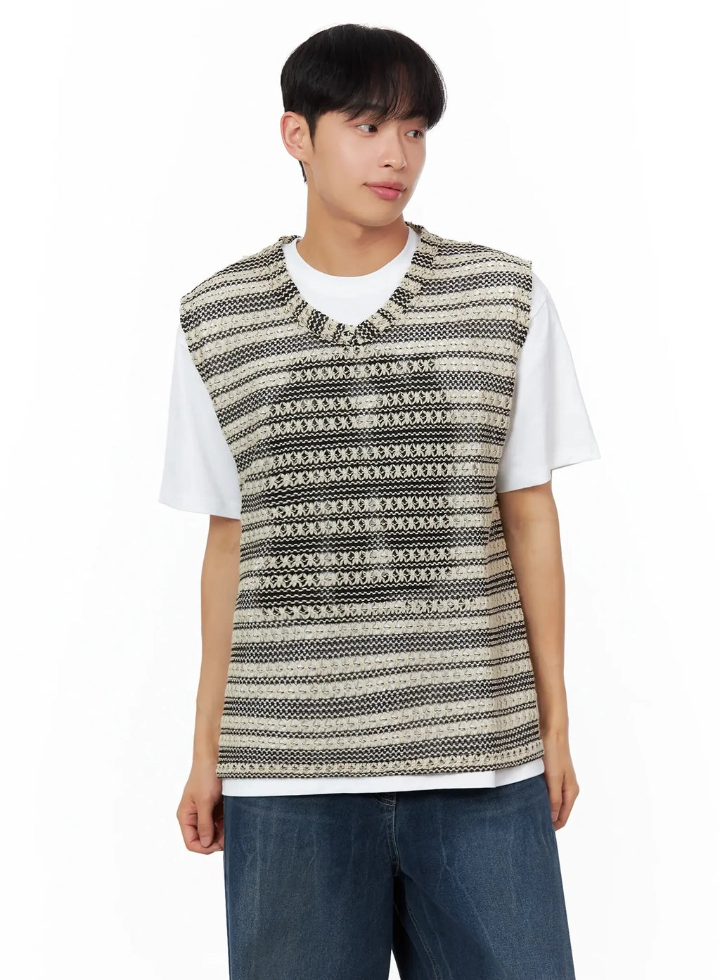 Men's Striped Knit V-Neck Vest IL516