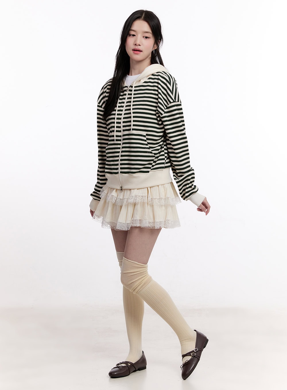 Stripe Zip-Up Hooded Knit Jacket CM527