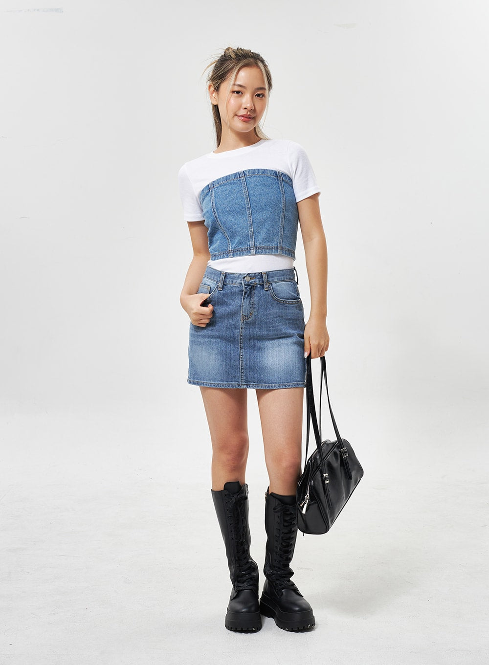 Mid-Wash Denim Mini Skirt CU301