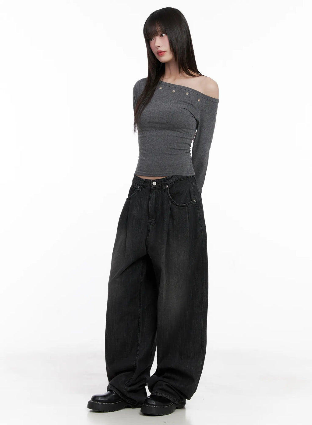 Asymmetrical Eyelet Long Sleeve Top CG519