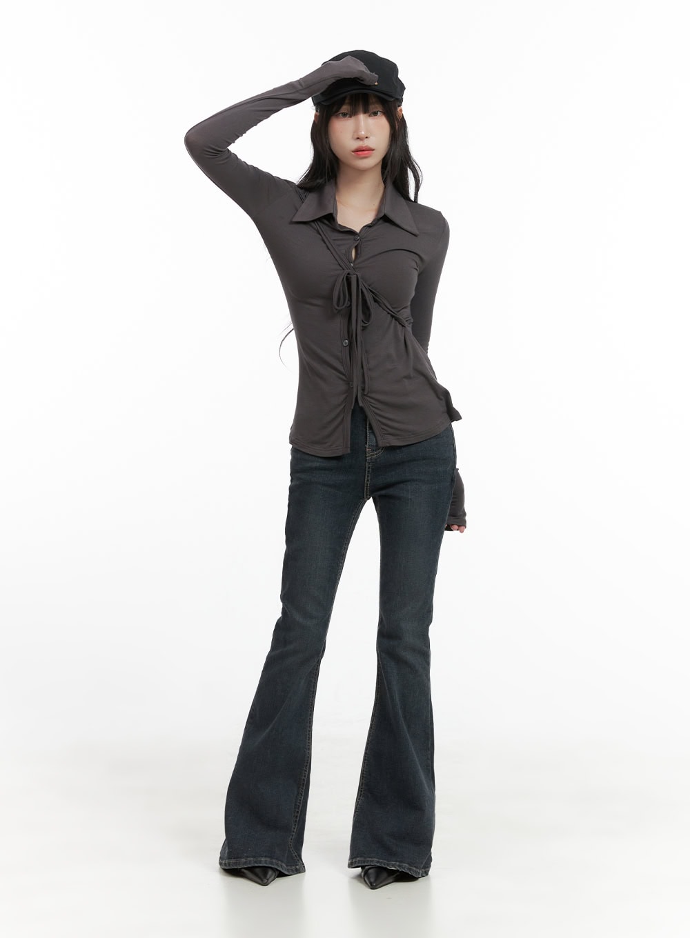 Long Sleeve Slim Tie Collar Top CG421