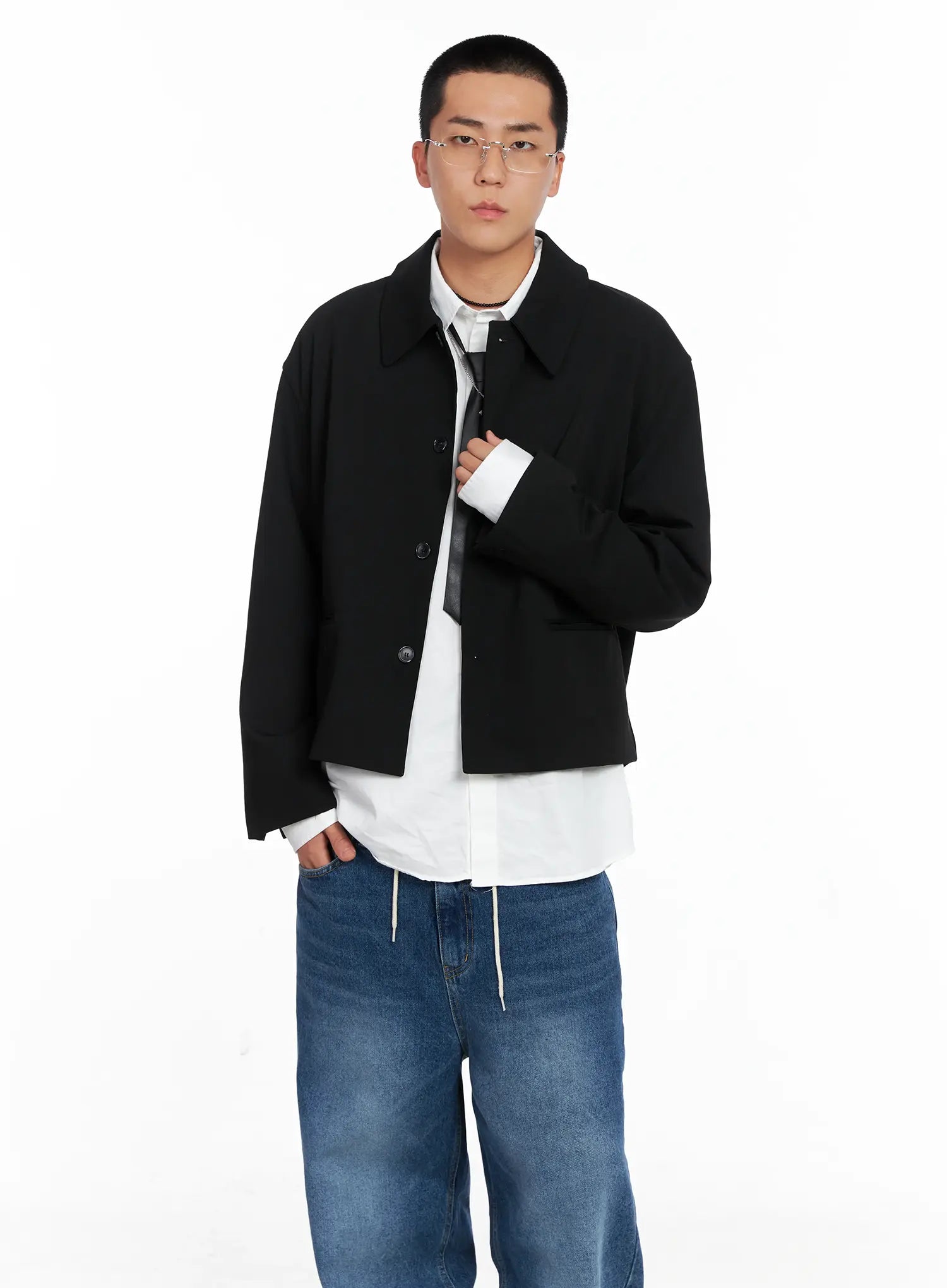 Men's Cropped Button-Up Jacket IS502