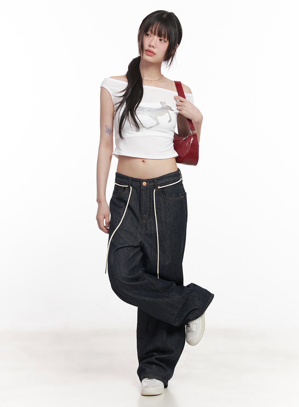 Cute Animal-Print  Graphic Off-Shoulder Crop Top CY521