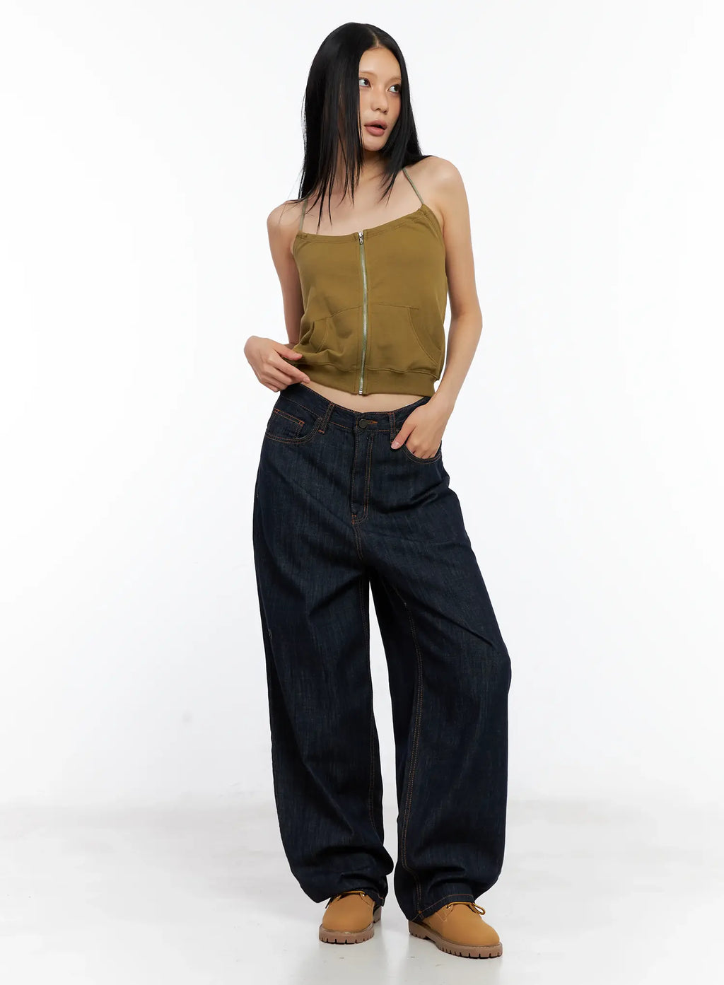 Knit Zip-Up Halter Top CL529