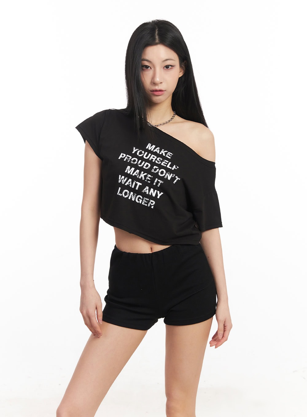 Off-Shoulder Graphic Crop Top CA514