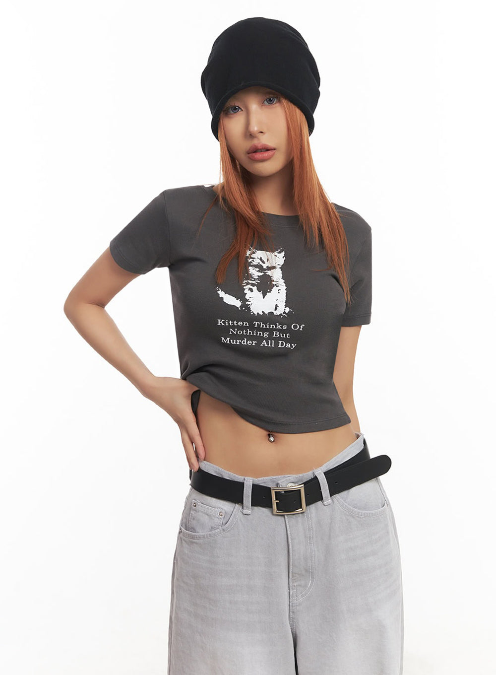 Cat Graphic Crop Top IA515