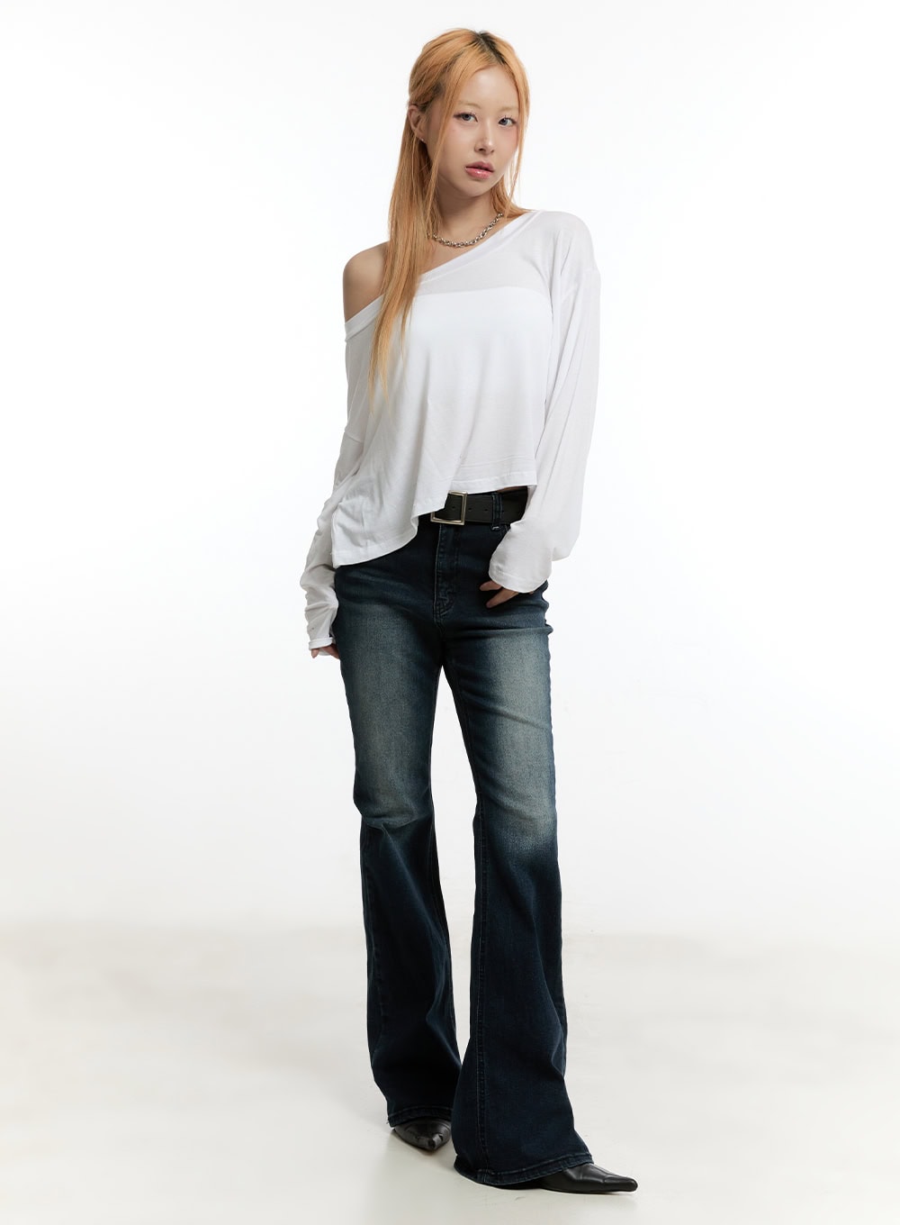 One-Shoulder Long-Sleeve Crop Top CY501