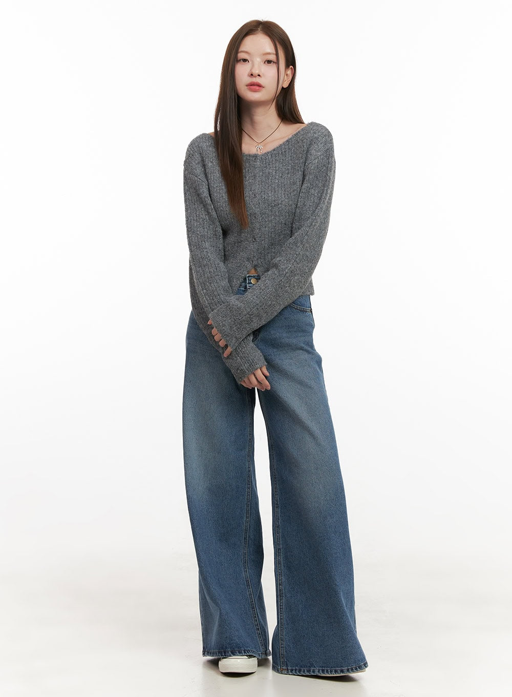 Wool Blend Button-Up Crop Sweater OD417