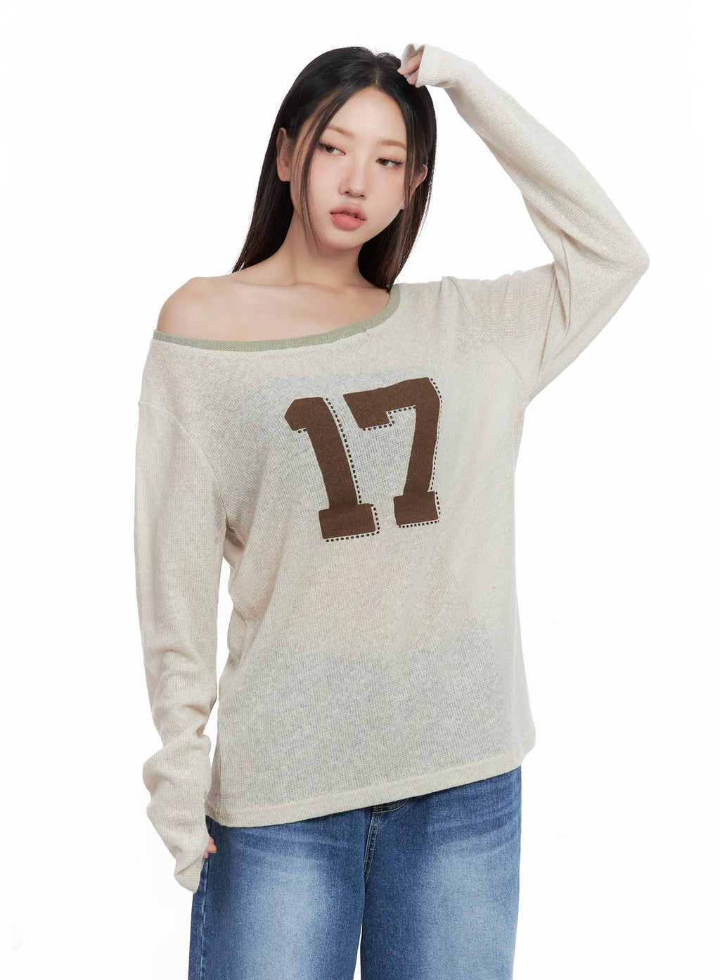 Graphic Linen Loose-Fit Long-Sleeve Tee CL509