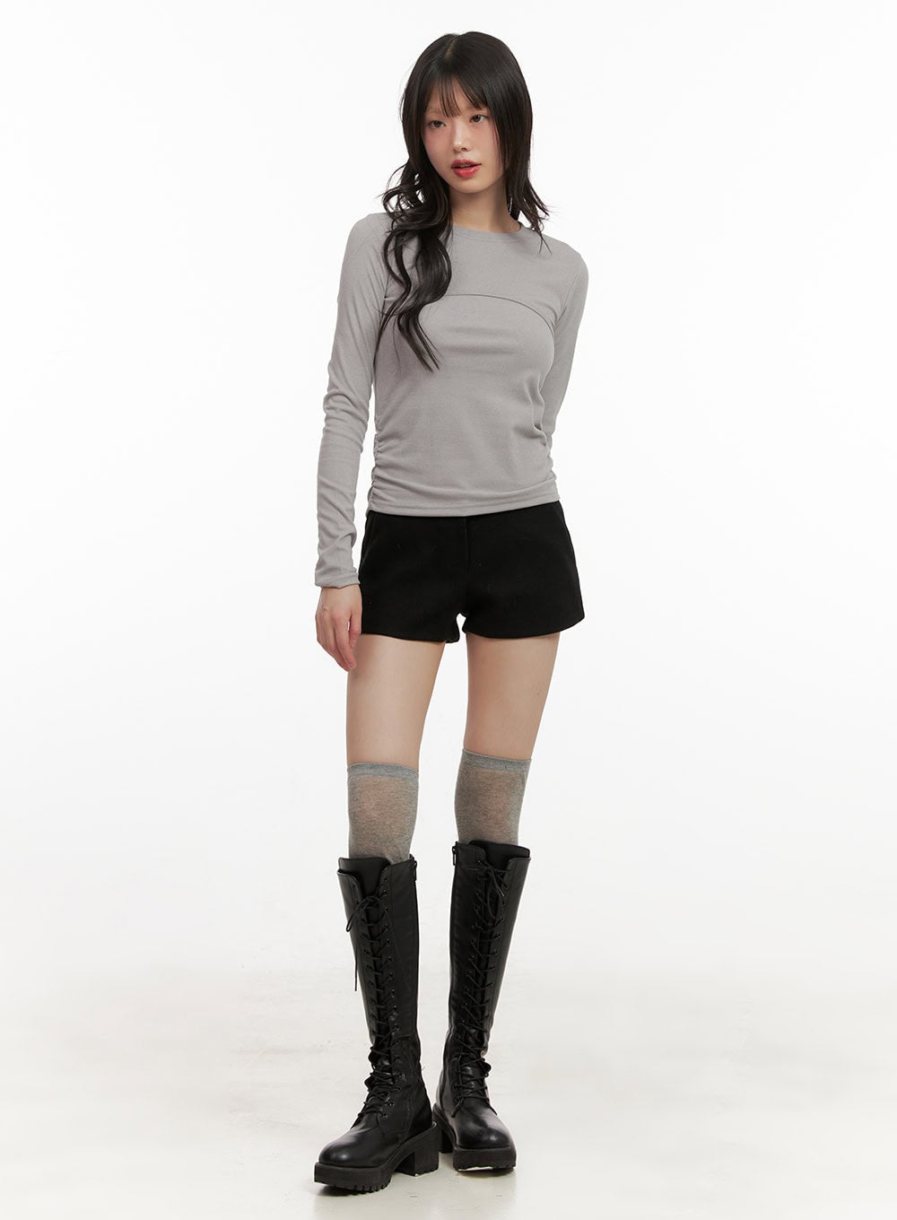 Shirred Slim-Fit Long Sleeve Top CJ506