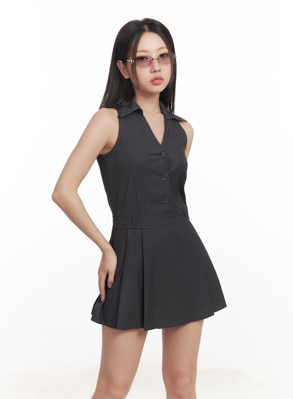 Stripe Pleated Halter Neck Dress CA518