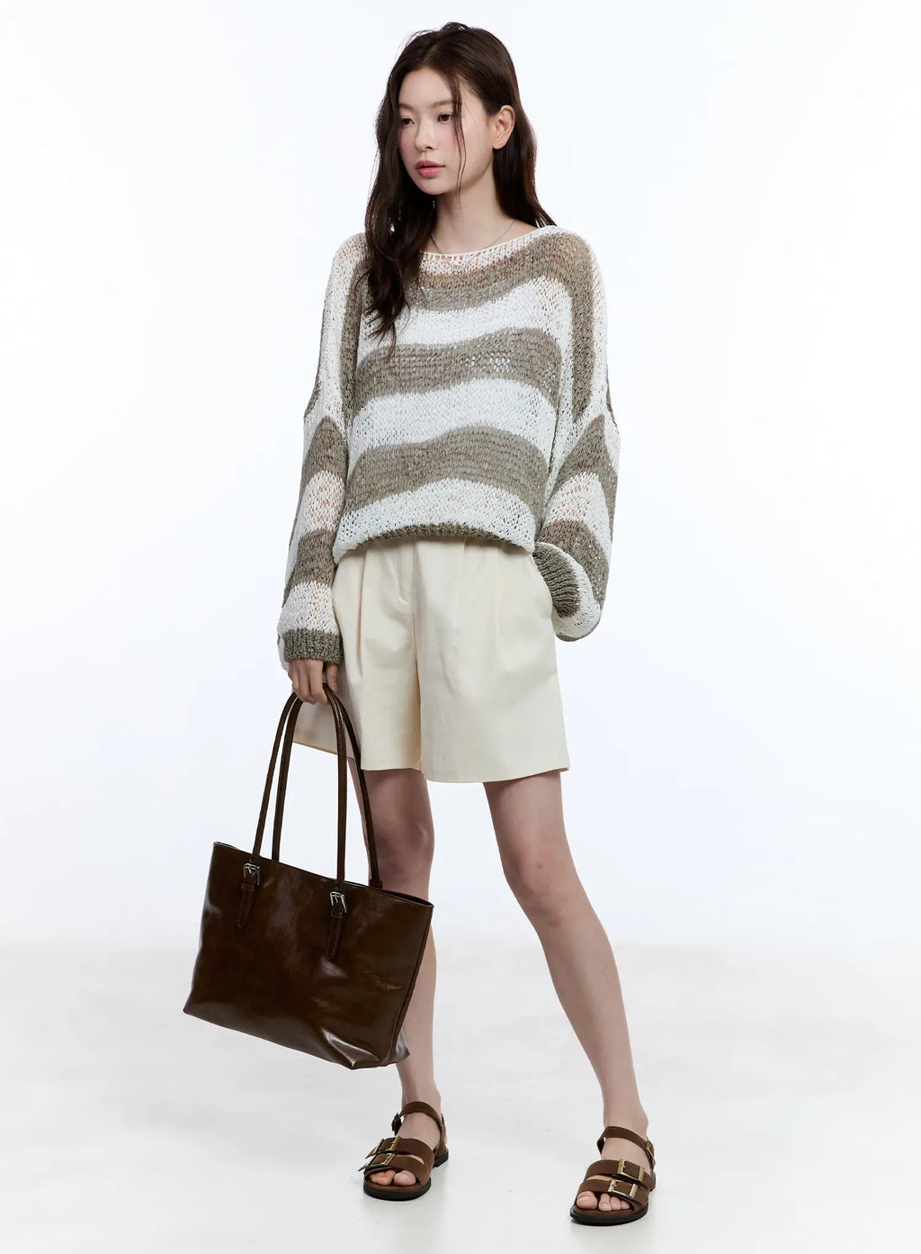 Sheer Striped Loose-Fit Sweater CU513