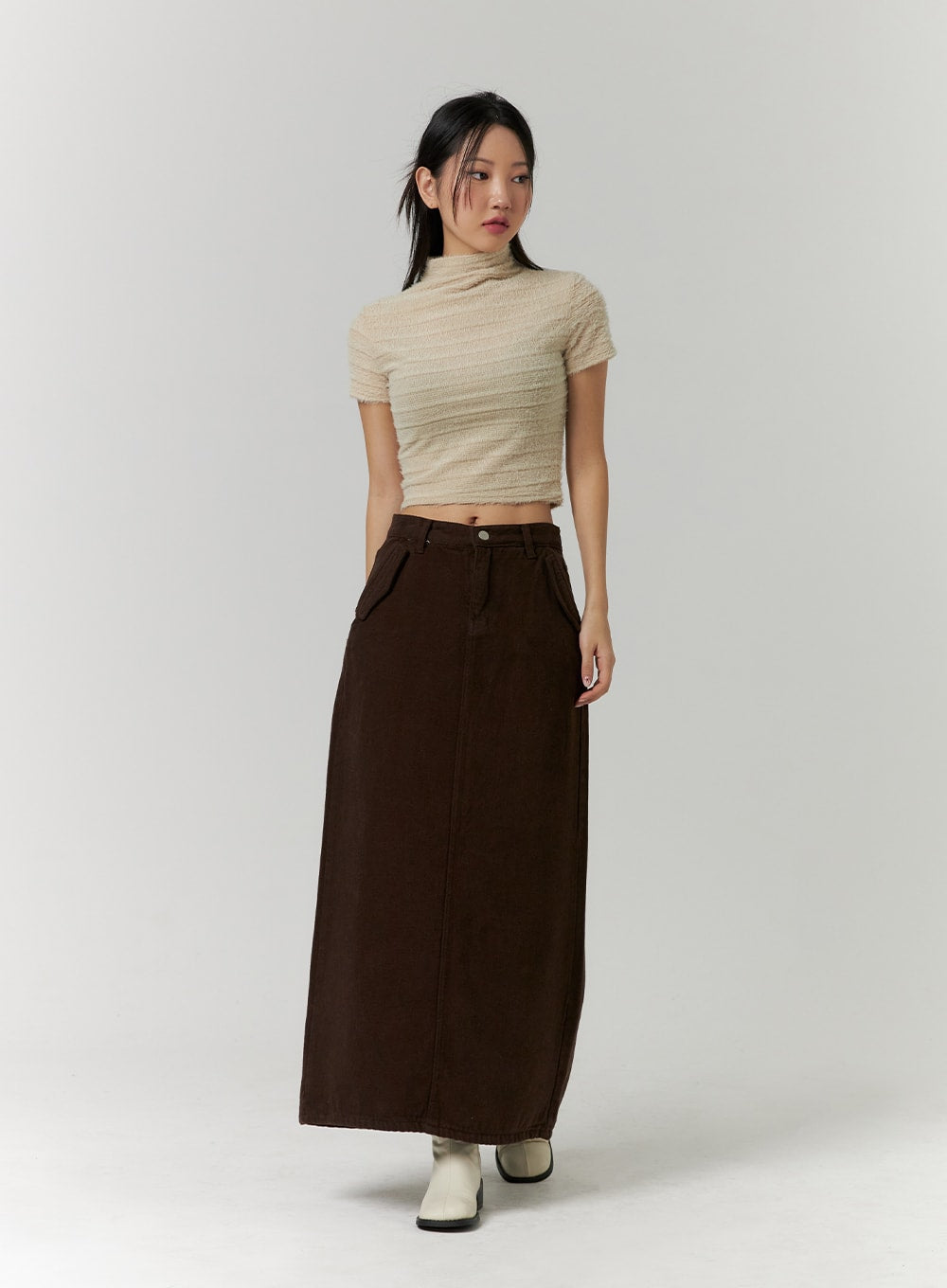 Corduroy Mid-Rise Solid Maxi Skirt CD315