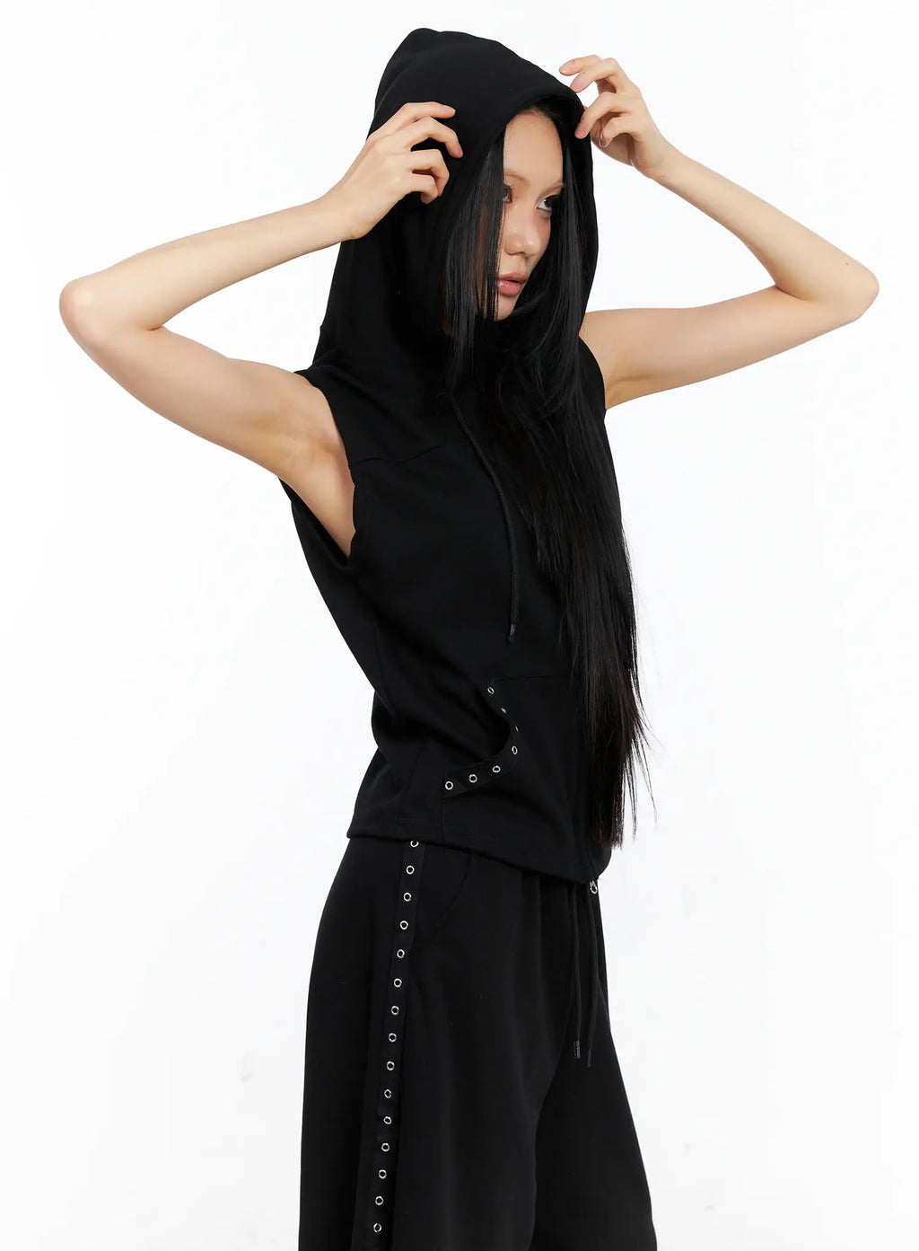 Eyelet Hooded Vest Zip-Up CL529