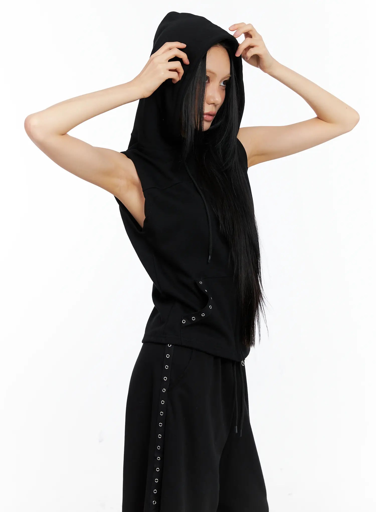 Eyelet Hooded Vest Zip-Up CL529