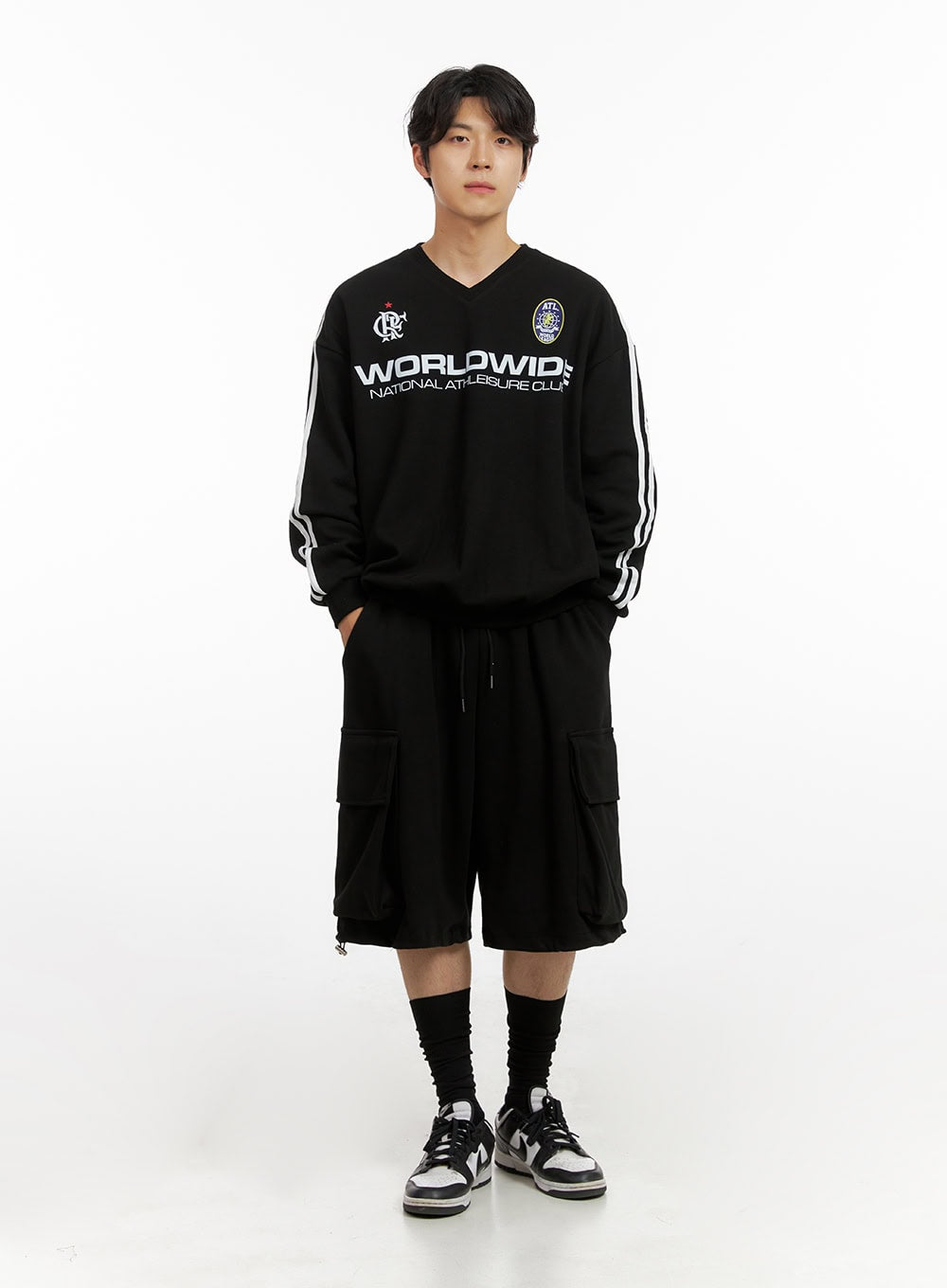 Men's Graphic V-Neck Sweatshirt (Black) IG409