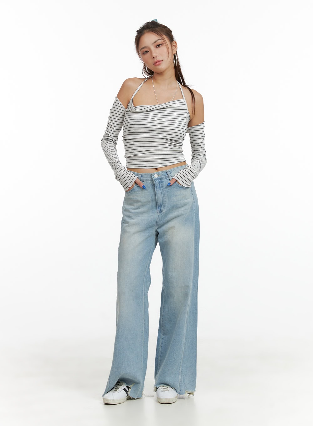 Destroyed Hem Loose Fit Straight Jeans CY431