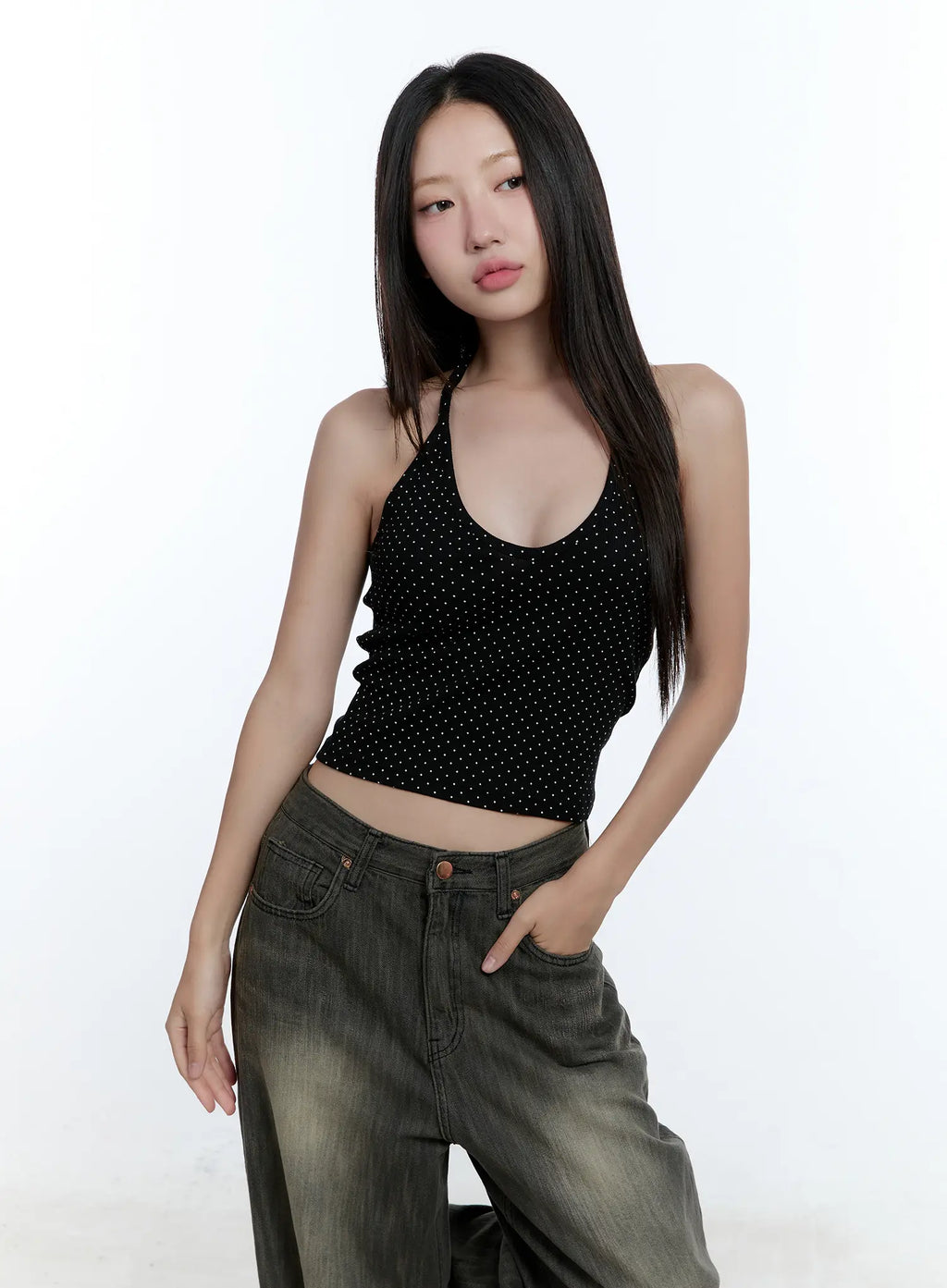 Polka Dot Halter Neck Cami Top CU527